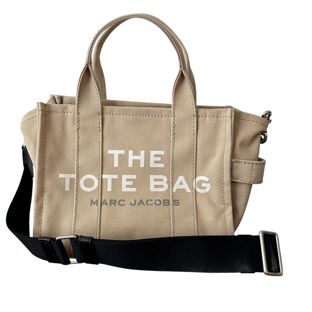 Marc Jacobs The Tote Bag Mini Womens Tan Cotton Canvas Crossbody Purse - Picture 2 of 12